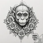 Monkey, tattoo drawing outline, black and gre… – tattoo sketch (№1752849826_0, 18.07.2025 14:43) — tattoovalue.net