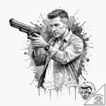 Graphic novel style panel of rick deckard aim… – tattoo sketch (№1752850675_0, 18.07.2025 14:57) — tattoovalue.net