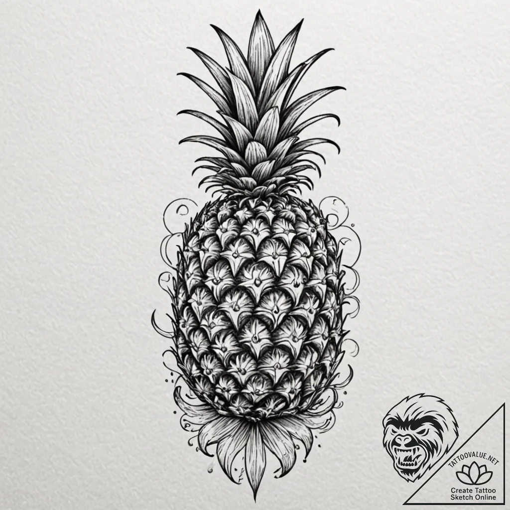 A close-up of the texture of a pineapple's sk... - tattoo sketch (№1752850760_0, 18.07.2025 14:59) — tattoovalue.net