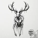 A trash polka composition of a wendigo, a cre… – tattoo sketch (№1752850844_0, 18.07.2025 15:00) — tattoovalue.net