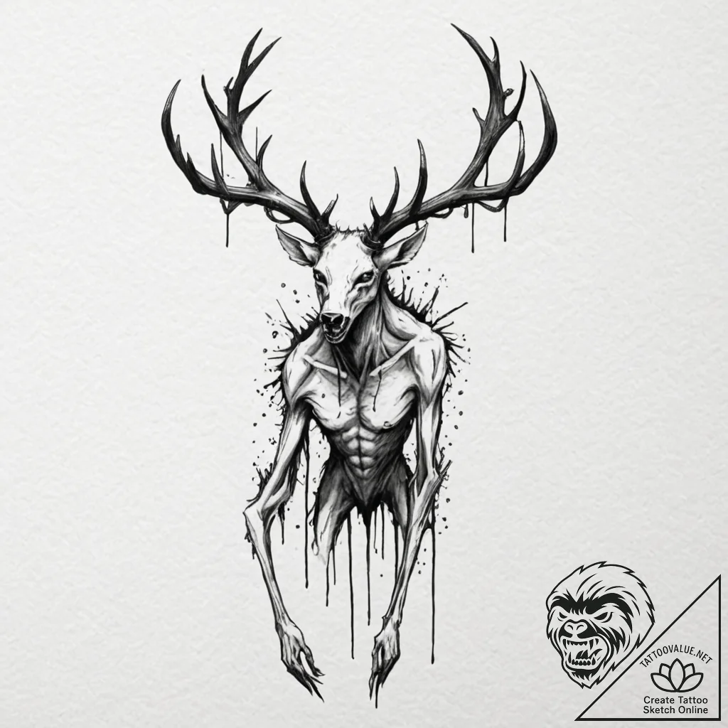 A trash polka composition of a wendigo, a cre... - tattoo sketch (№1752850844_0, 18.07.2025 15:00) — tattoovalue.net