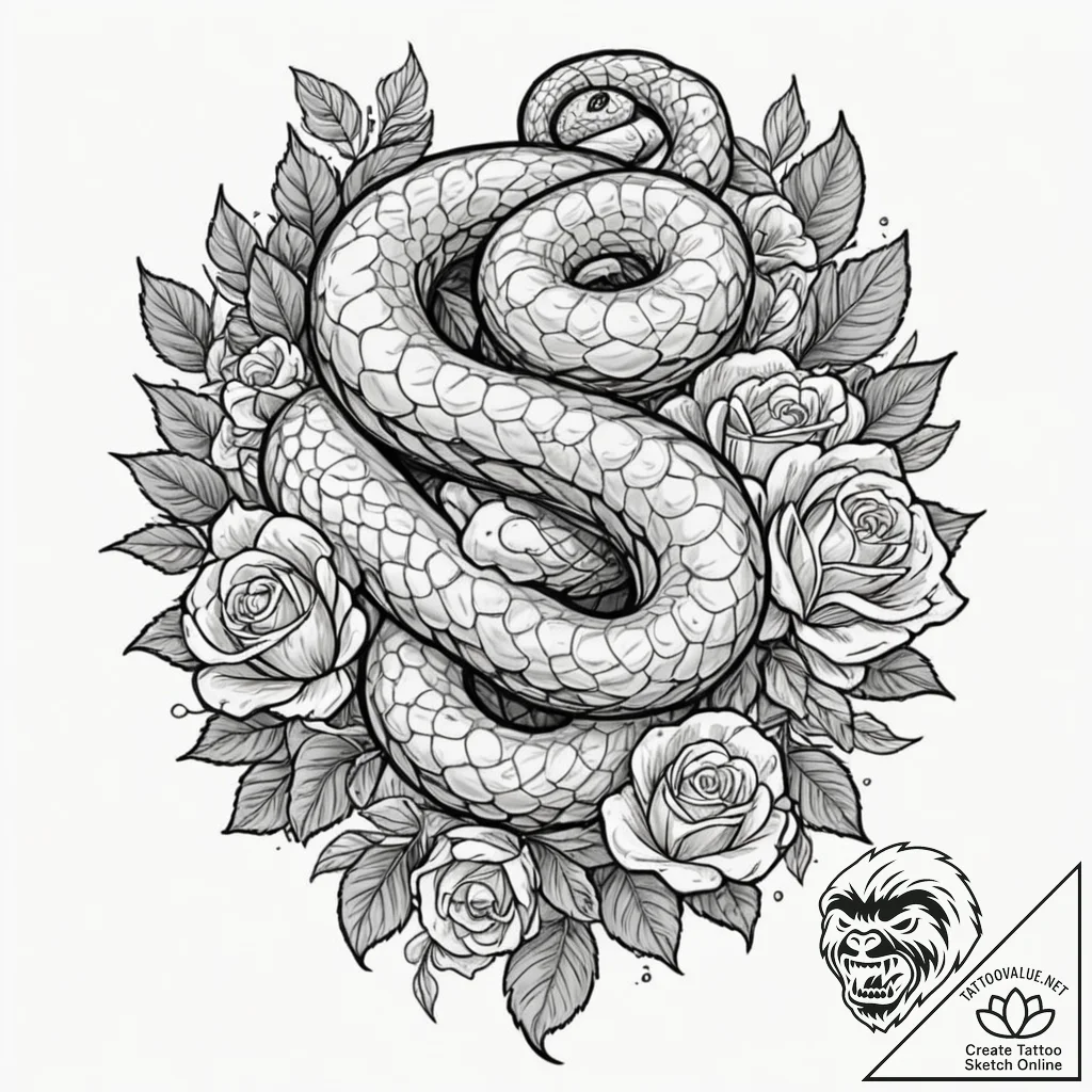 Tattoo sketch a anaconda coiling, for raw pow... - tattoo sketch (№1752850928_0, 18.07.2025 15:02) — tattoovalue.net