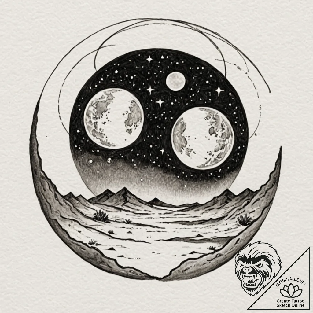 Watercolor sketch of the twin moons of arraki... - tattoo sketch (№1752851013_0, 18.07.2025 15:03) — tattoovalue.net