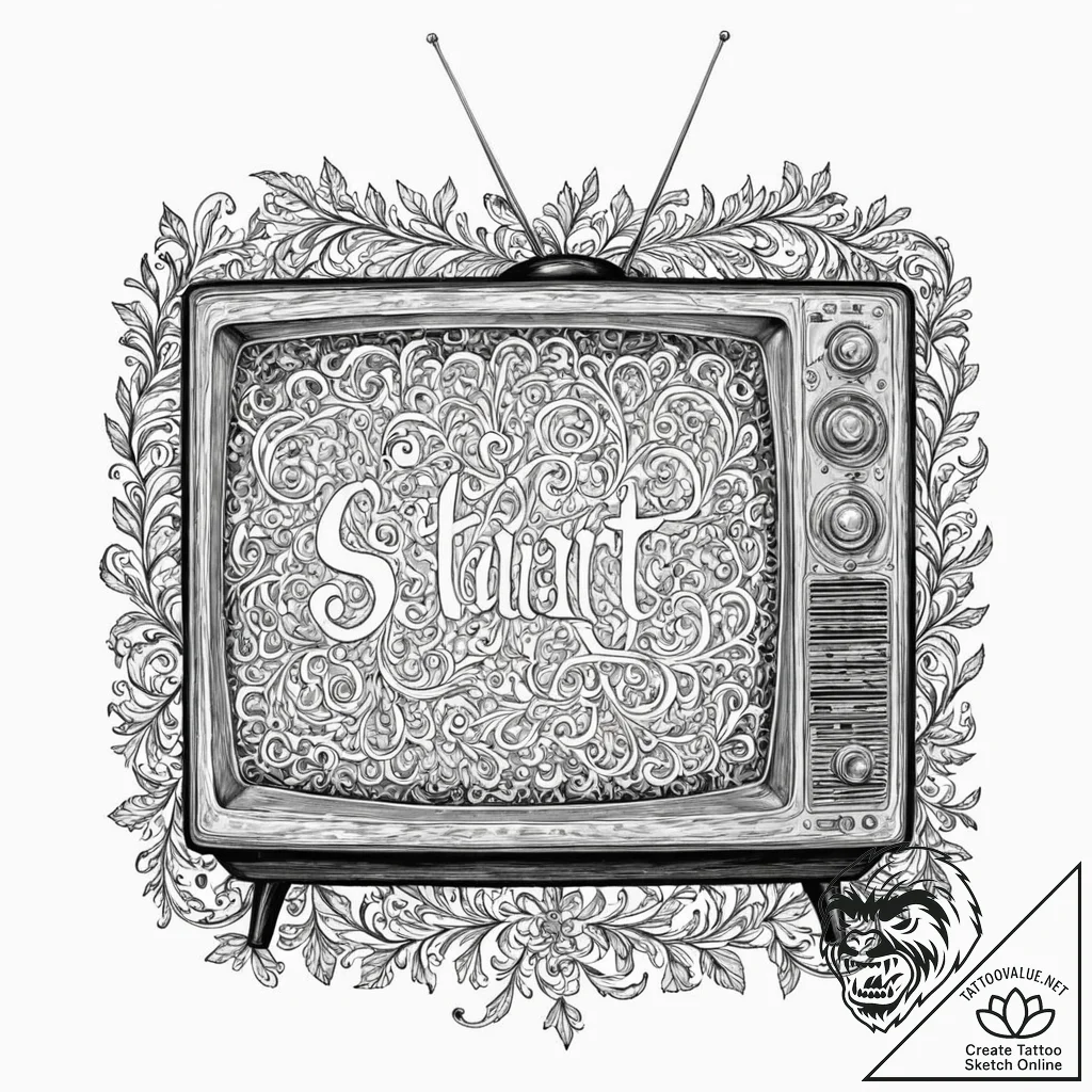Tattoo sketch a 'press start' message on a re... - tattoo sketch (№1752851097_0, 18.07.2025 15:04) — tattoovalue.net