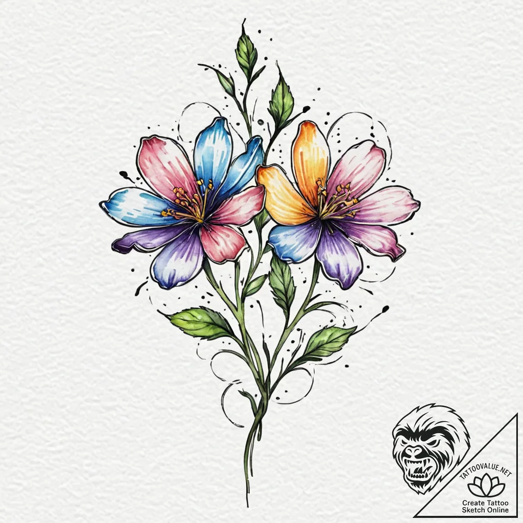 Tattoo sketch two distinct flowers intertwine... - tattoo sketch (№1752851533_0, 18.07.2025 15:12) — tattoovalue.net