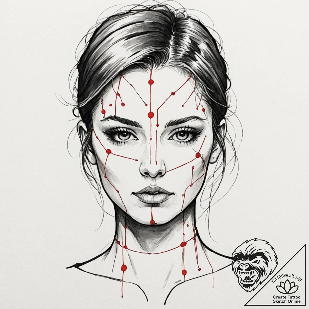 Trash polka style face of a replicant, half f... - tattoo sketch (№1752851708_0, 18.07.2025 15:15) — tattoovalue.net