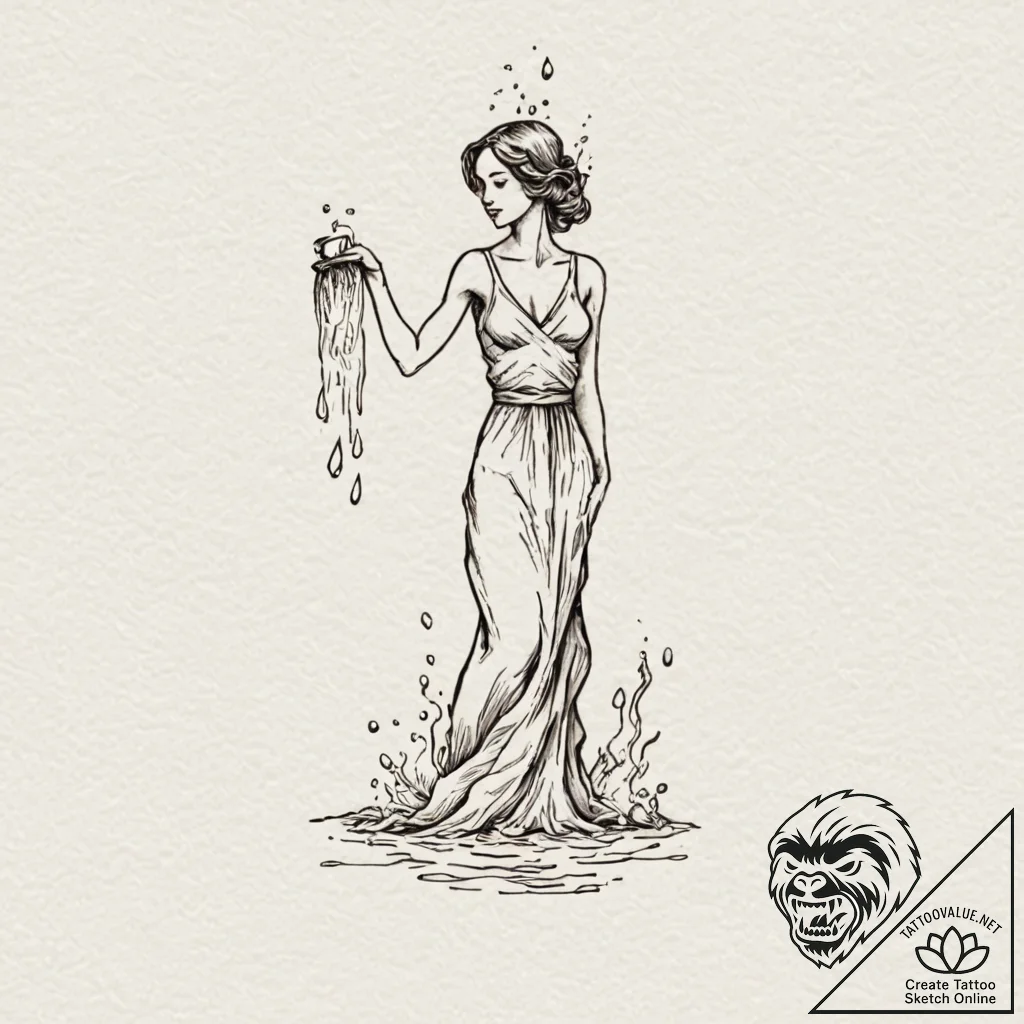 Tattoo sketch aquarius's water-bearer, pourin... - tattoo sketch (№1752851877_0, 18.07.2025 15:17) — tattoovalue.net