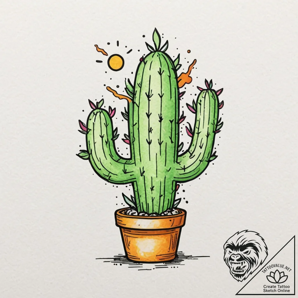 Cactus, tattoo drawing outline, new school ta... - tattoo sketch (№1752852045_0, 18.07.2025 15:20) — tattoovalue.net