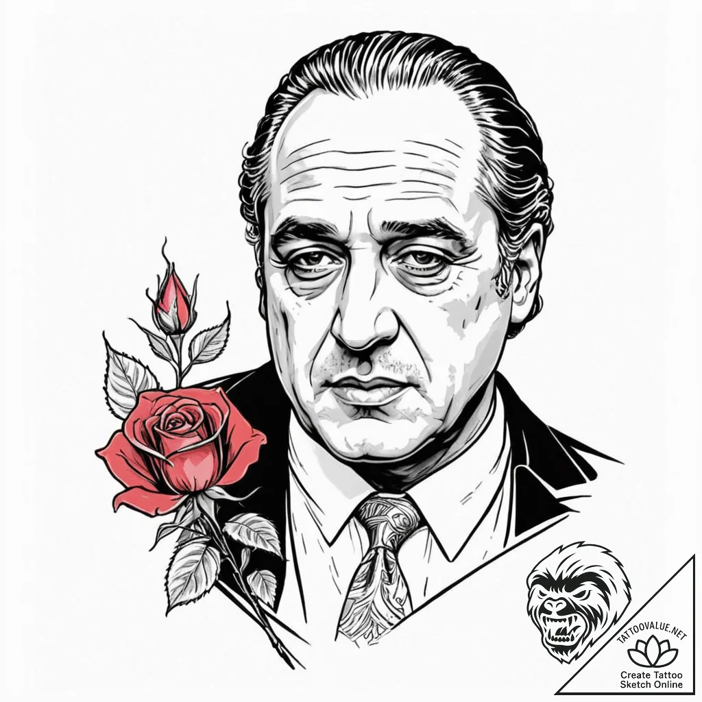 A chicano style portrait of don vito corleone... - tattoo sketch (№1752852129_0, 18.07.2025 15:22) — tattoovalue.net