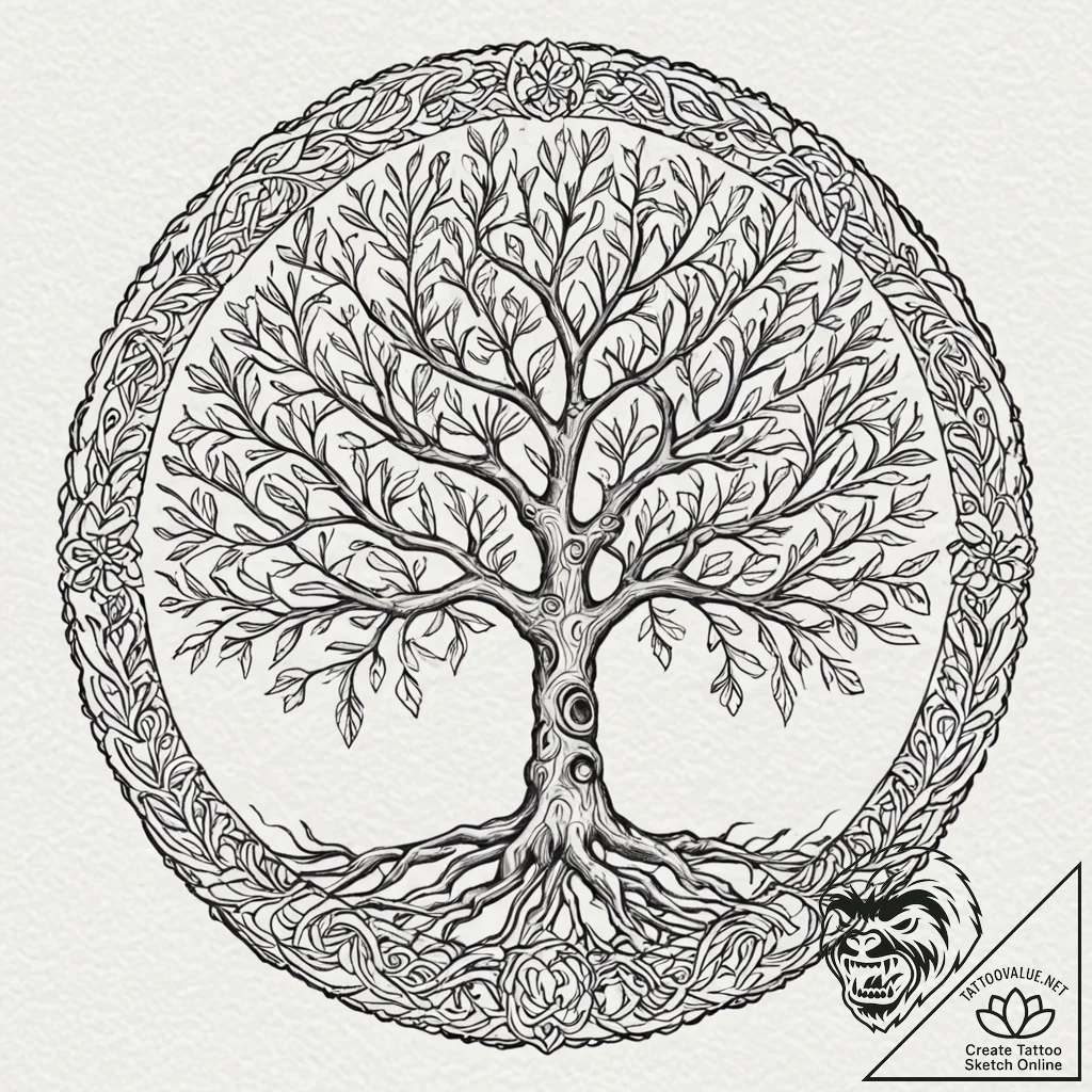 A graphic tattoo design featuring the tree of... - tattoo sketch (№1752852461_0, 18.07.2025 15:27) — tattoovalue.net