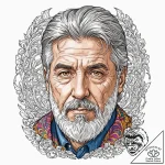 Graphic novel style portrait of a grizzled, o… – tattoo sketch (№1752852545_0, 18.07.2025 15:29) — tattoovalue.net