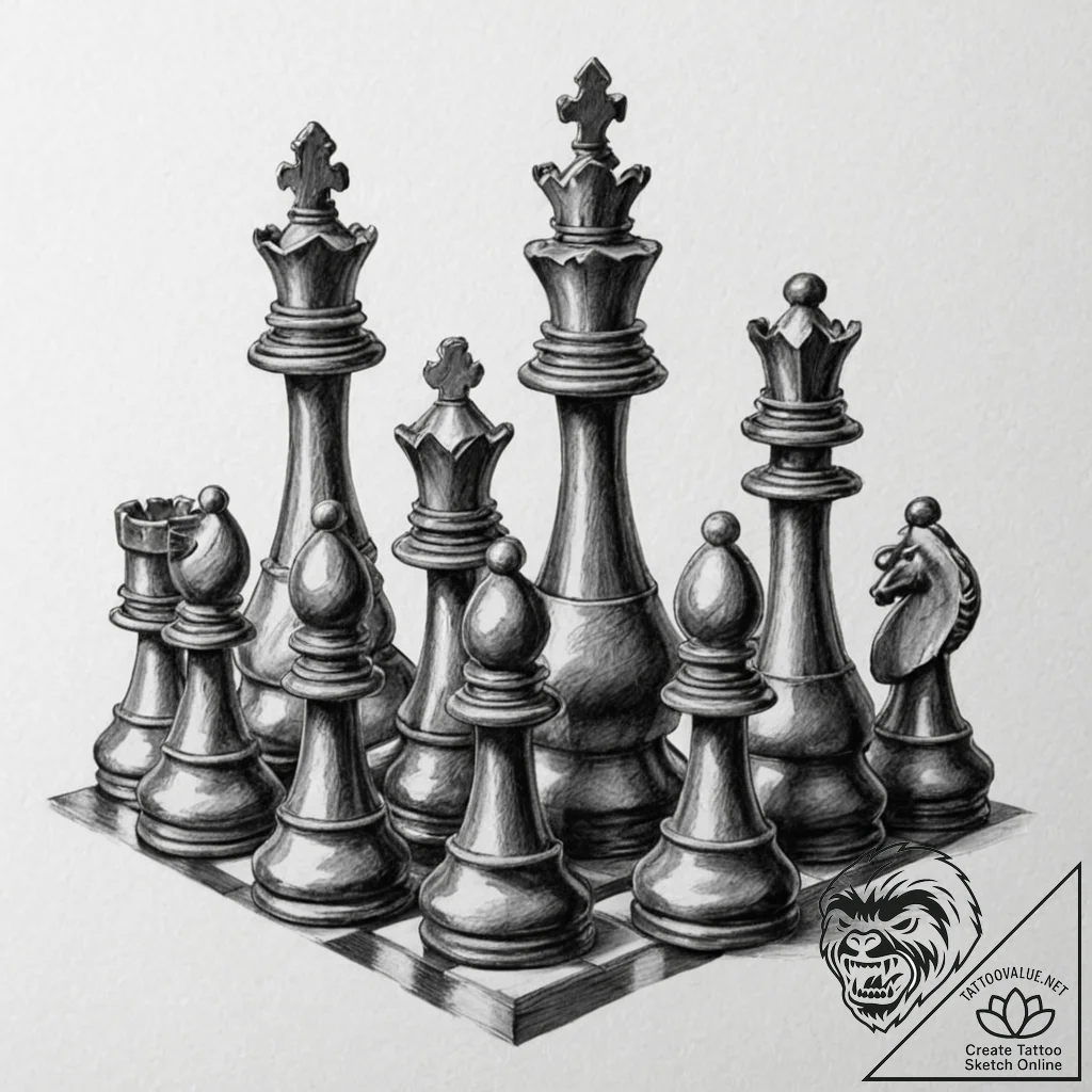 A detailed close-up of a half-finished game o... - tattoo sketch (№1752852709_0, 18.07.2025 15:31) — tattoovalue.net