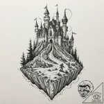 A linework tattoo of the magical moving castl… – tattoo sketch (№1752853457_0, 18.07.2025 15:44) — tattoovalue.net