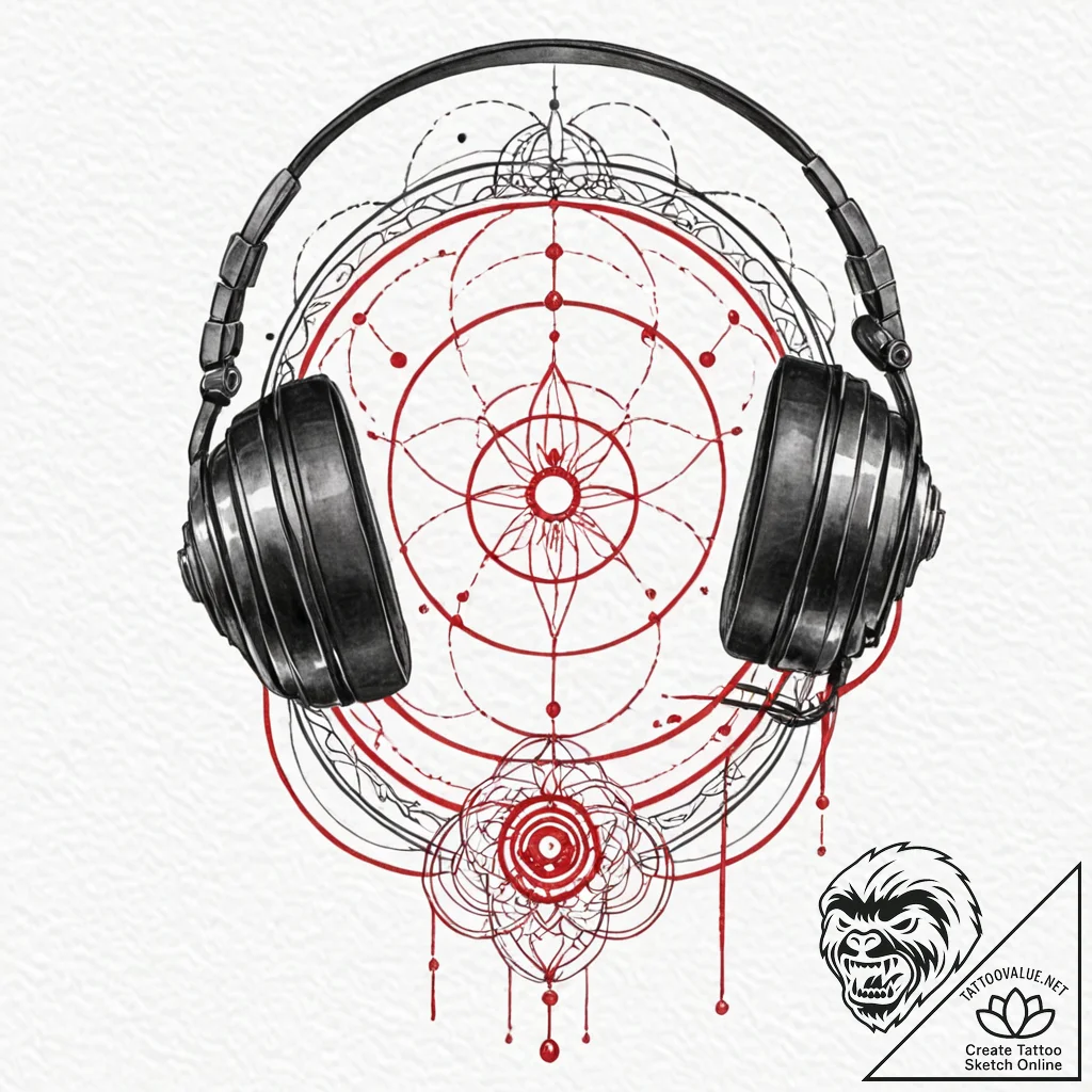 Tattoo design a gaming headset with wires tha... - tattoo sketch (№1752853544_0, 18.07.2025 15:45) — tattoovalue.net