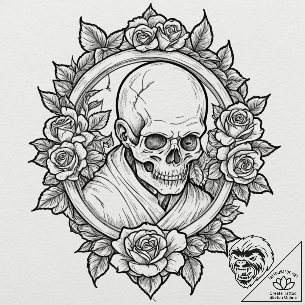 Monk, tattoo sketch design, on a clean white... - tattoo sketch (№1752853629_0, 18.07.2025 15:47) — tattoovalue.net
