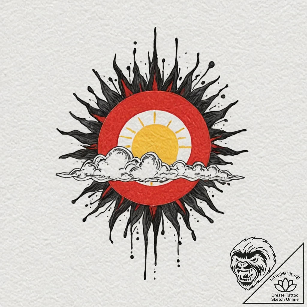 Tattoo sketch a sun breaking through dark clo... - tattoo sketch (№1752853798_0, 18.07.2025 15:49) — tattoovalue.net