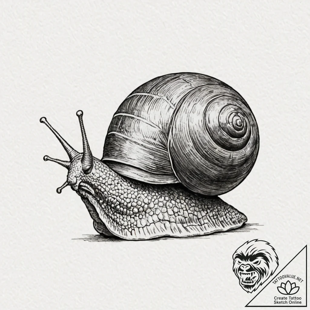 Snail, tattoo sketch design, muted color pale... - tattoo sketch (№1752854230_0, 18.07.2025 15:57) — tattoovalue.net