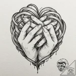 Tattoo design a heart made of intertwined fin… – tattoo sketch (№1752854570_0, 18.07.2025 16:02) — tattoovalue.net