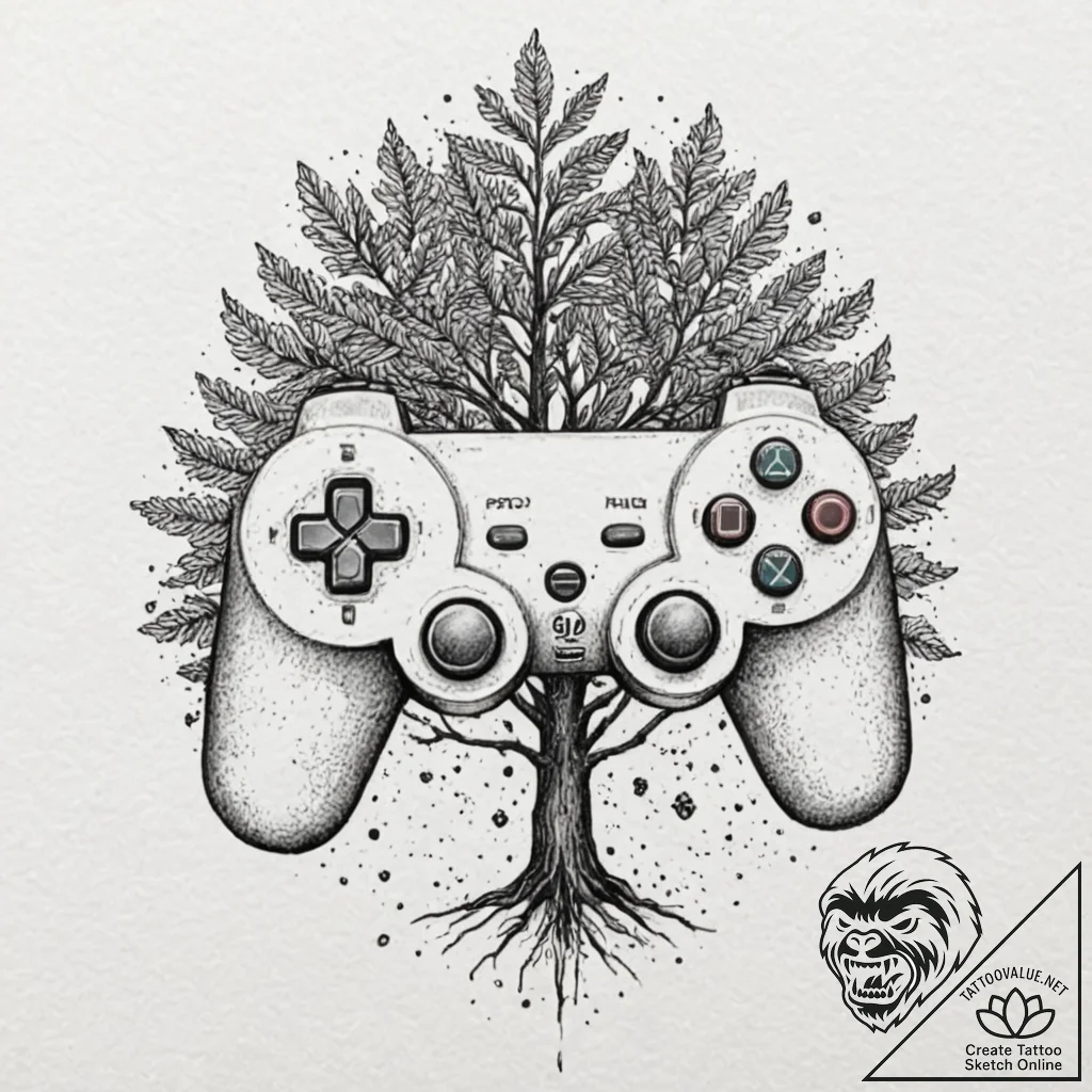 Tattoo sketch a controller's analog stick tra... - tattoo sketch (№1752854657_0, 18.07.2025 16:04) — tattoovalue.net