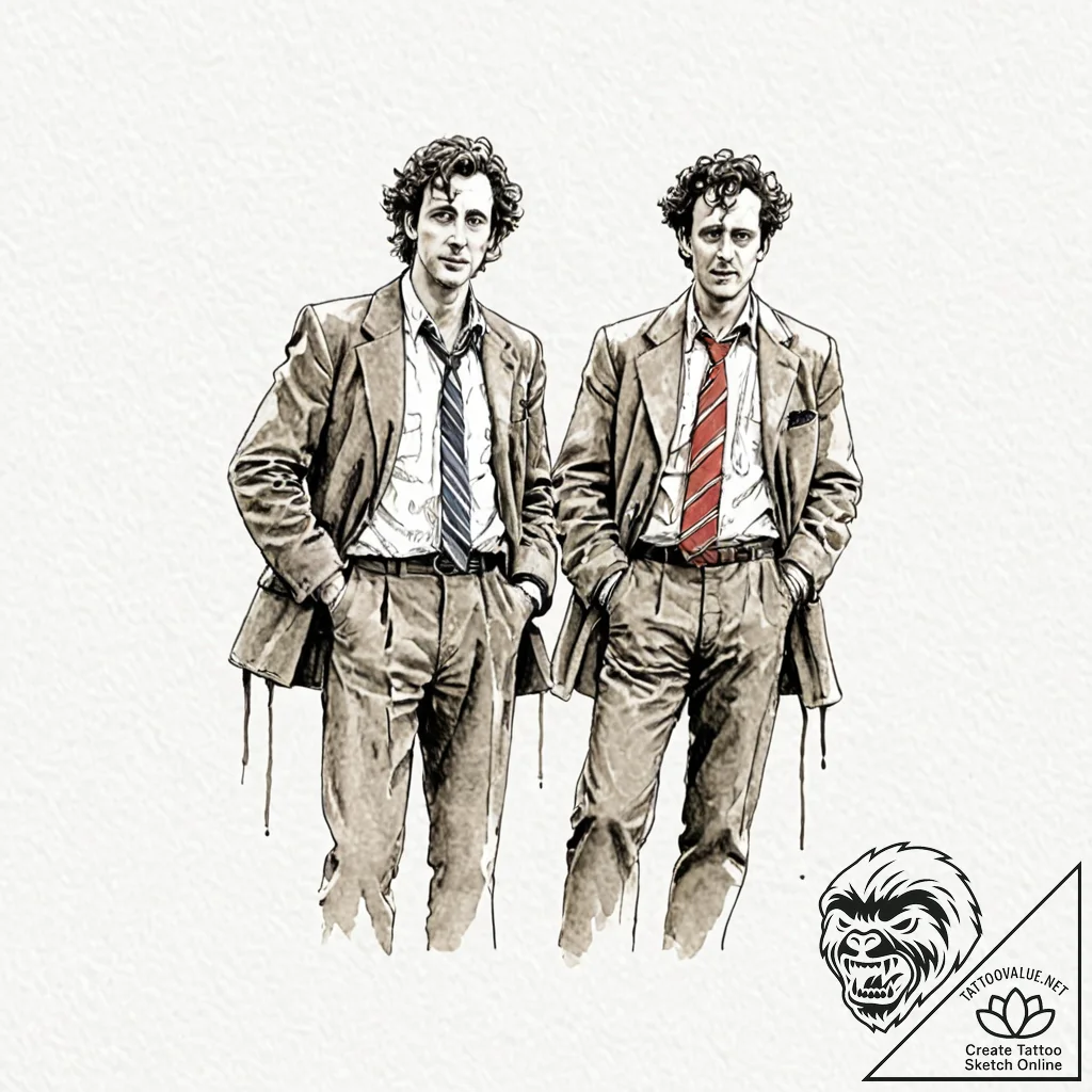 A watercolor tattoo of the main characters fr... - tattoo sketch (№1752854741_0, 18.07.2025 16:05) — tattoovalue.net