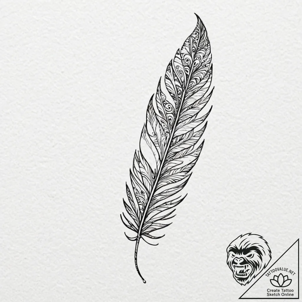 Tattoo design a geometric feather with intric... - tattoo sketch (№1752855166_0, 18.07.2025 16:12) — tattoovalue.net