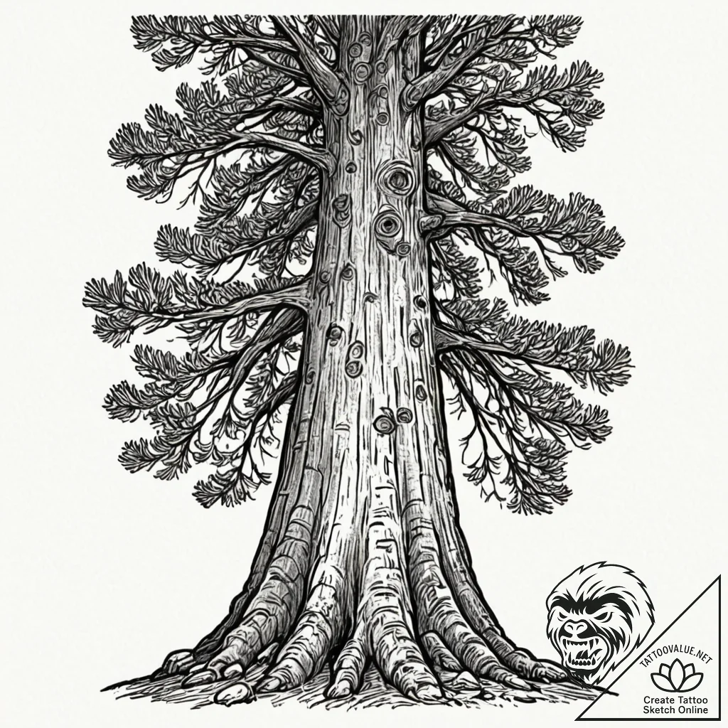 A close-up of the textured bark of a giant se... - tattoo sketch (№1752855507_0, 18.07.2025 16:18) — tattoovalue.net