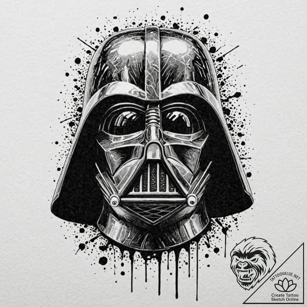 Trash polka tattoo sketch of darth vader's he... - tattoo sketch (№1752855591_0, 18.07.2025 16:19) — tattoovalue.net
