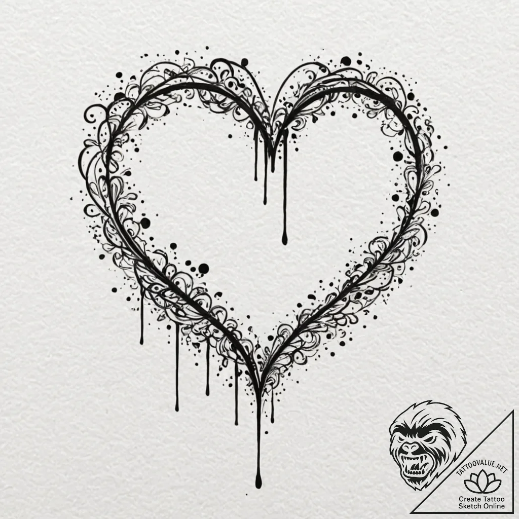 Tattoo design a heart outlined in fine line,... - tattoo sketch (№1752856609_0, 18.07.2025 16:36) — tattoovalue.net