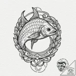 Tattoo design a minimalist fish hook and a fi… – tattoo sketch (№1752857202_0, 18.07.2025 16:46) — tattoovalue.net