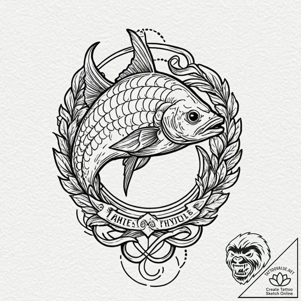 Tattoo design a minimalist fish hook and a fi... - tattoo sketch (№1752857202_0, 18.07.2025 16:46) — tattoovalue.net
