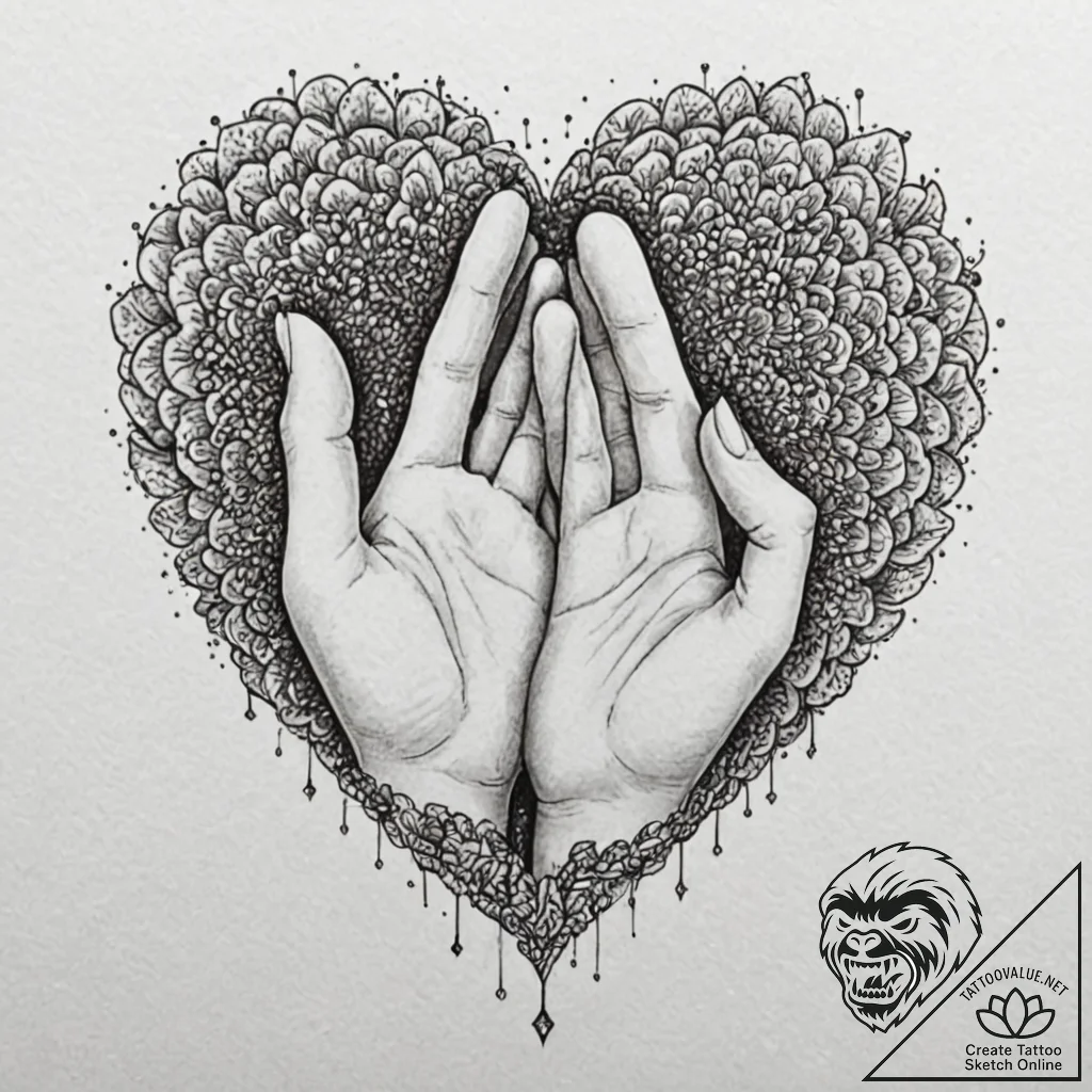 Tattoo design a hand covering a heart, symbol... - tattoo sketch (№1752857288_0, 18.07.2025 16:48) — tattoovalue.net
