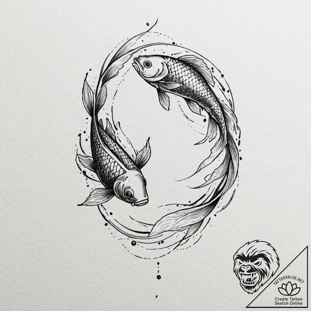 Tattoo design pisces fish, sketched with over... - tattoo sketch (№1752859004_0, 18.07.2025 17:16) — tattoovalue.net