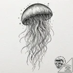 Jellyfish, tattoo line art, on a clean white… – tattoo sketch (№1752859087_0, 18.07.2025 17:18) — tattoovalue.net