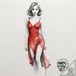 Watercolor sketch of the “woman in the red dr… – tattoo sketch (№1752859171_0, 18.07.2025 17:19) — tattoovalue.net