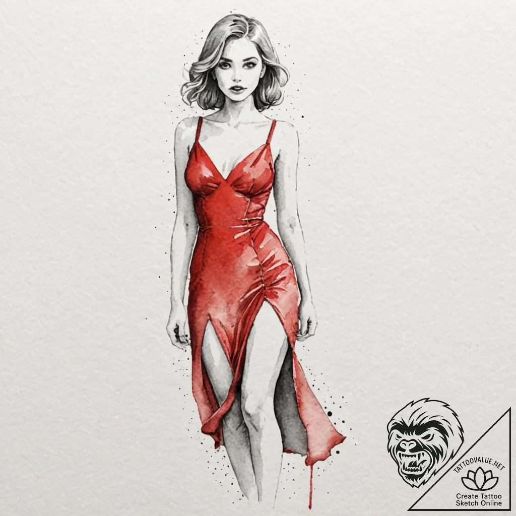 Watercolor sketch of the "woman in the red dr... - tattoo sketch (№1752859171_0, 18.07.2025 17:19) — tattoovalue.net