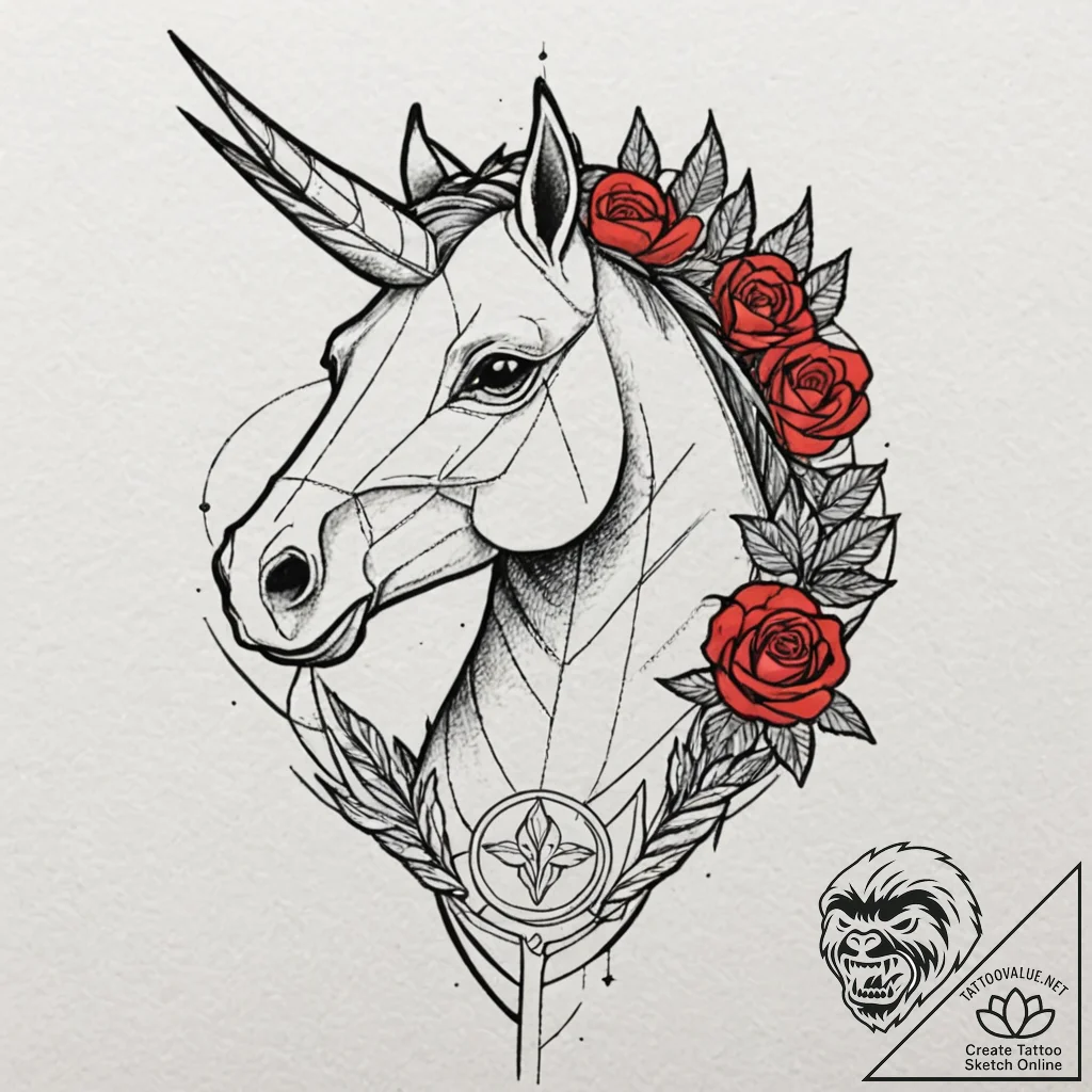 Linework tattoo design of the origami unicorn... - tattoo sketch (№1752859945_0, 18.07.2025 17:32) — tattoovalue.net