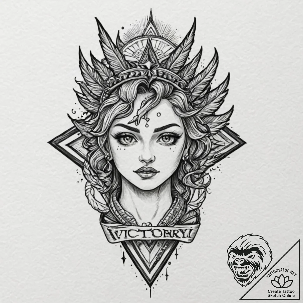Tattoo sketch 'victory!' in a triumphant bann... - tattoo sketch (№1752860288_0, 18.07.2025 17:38) — tattoovalue.net
