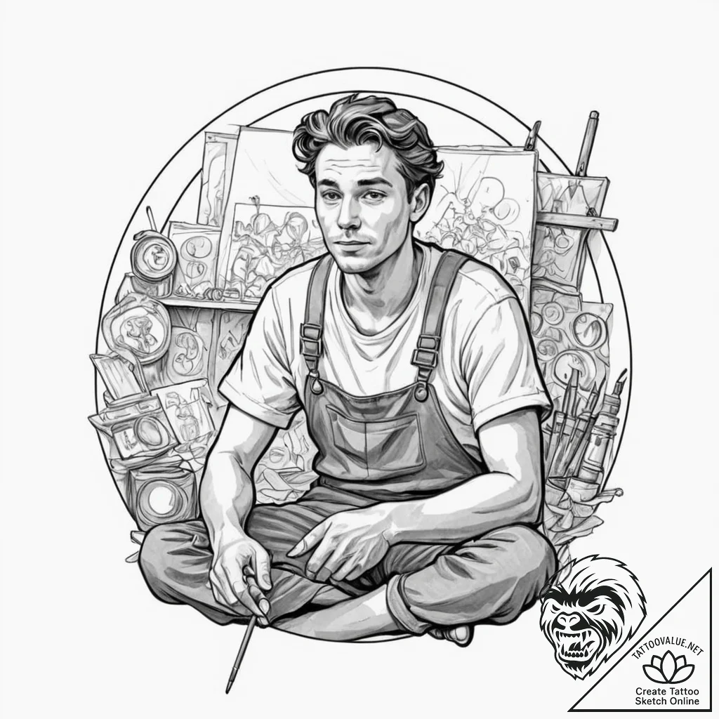 A thoughtful portrait of a painter in their m... - tattoo sketch (№1752860631_0, 18.07.2025 17:43) — tattoovalue.net
