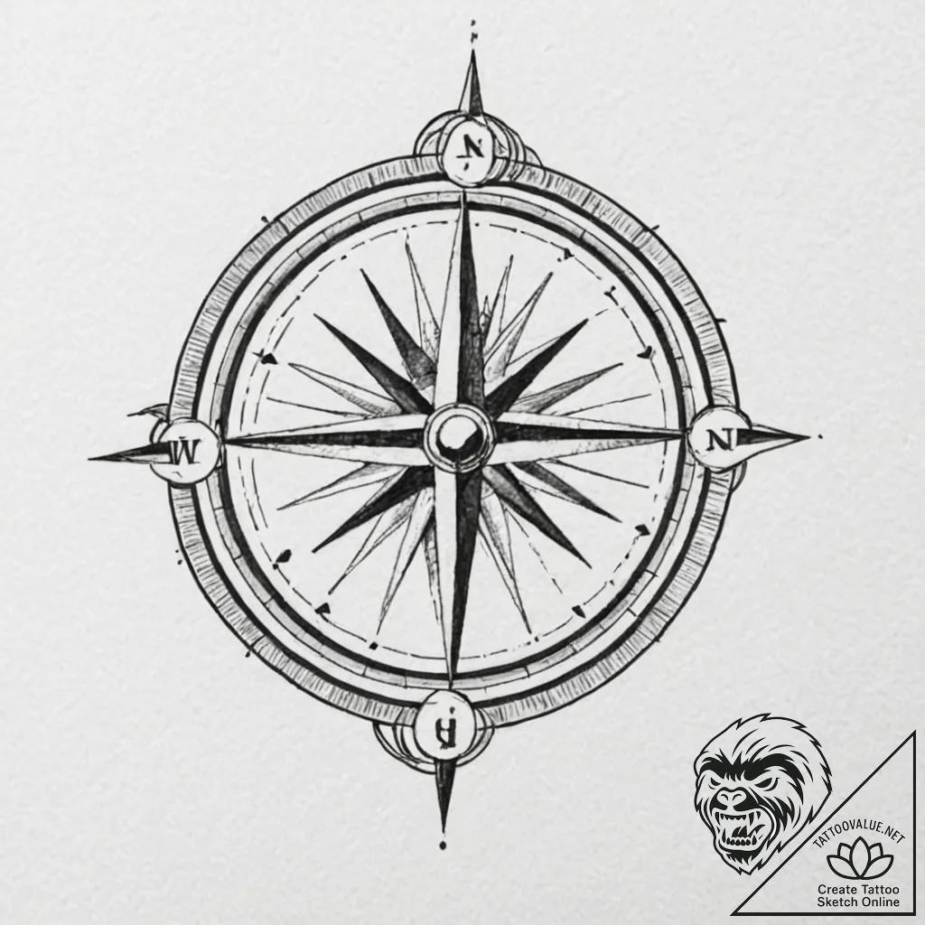 Tattoo design a simple 'compass' pointing to... - tattoo sketch (№1752860892_0, 18.07.2025 17:48) — tattoovalue.net