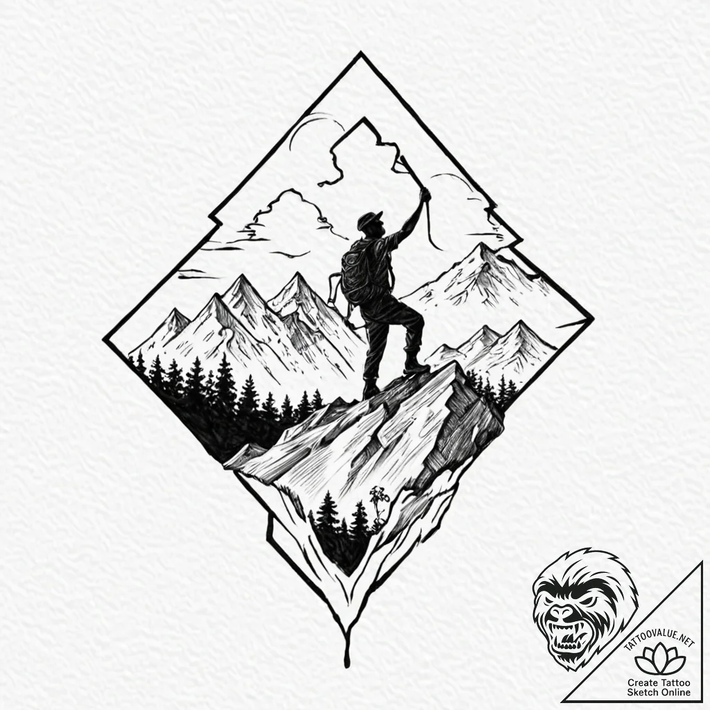 Tattoo design a silhouette of a man conquerin... - tattoo sketch (№1752861062_0, 18.07.2025 17:51) — tattoovalue.net