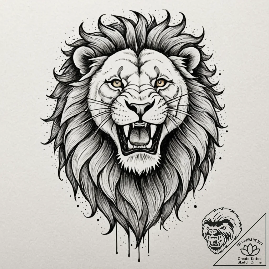 Tattoo sketch a powerful leo lion's face, roa... - tattoo sketch (№1752861233_0, 18.07.2025 17:53) — tattoovalue.net
