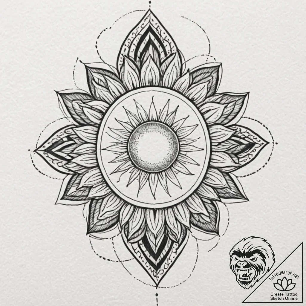 Tattoo sketch a sun breaking through dark clo... - tattoo sketch (№1752861574_0, 18.07.2025 17:59) — tattoovalue.net