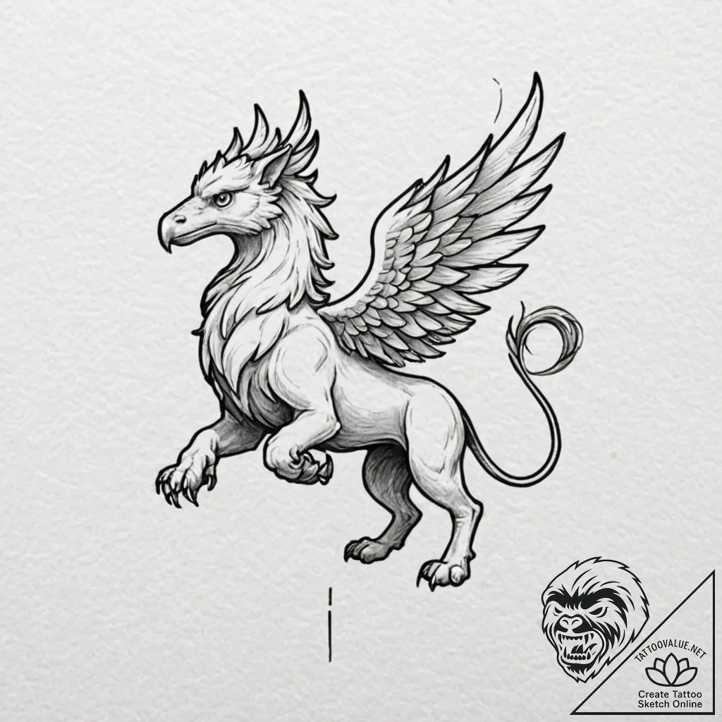 Griffin, tattoo sketch design, minimalist tat... - tattoo sketch (№1752862588_0, 18.07.2025 18:16) — tattoovalue.net