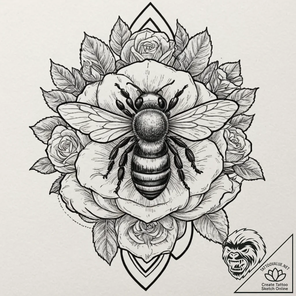 Tattoo sketch a subtle bee with a honeycomb p... - tattoo sketch (№1752862757_0, 18.07.2025 18:19) — tattoovalue.net