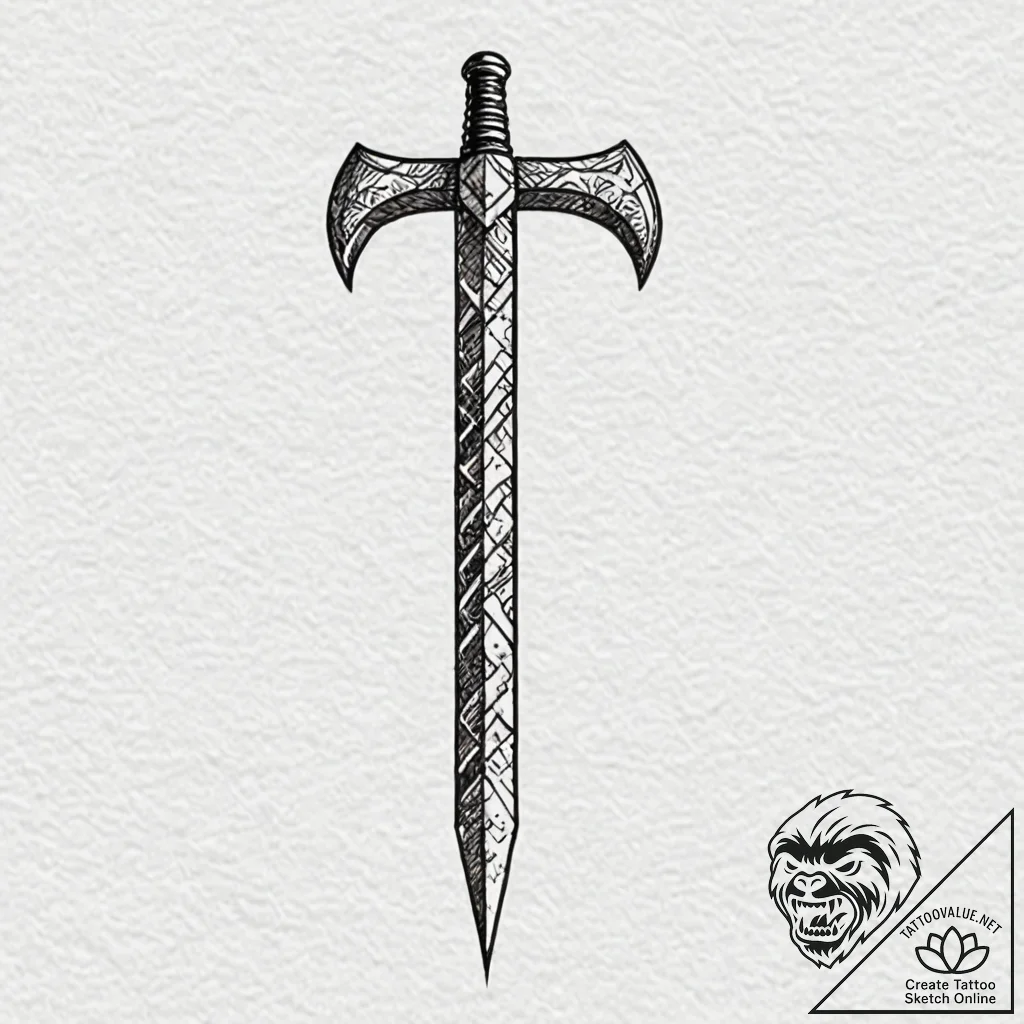 Tattoo sketch a pixelated sword or axe emergi... - tattoo sketch (№1752863610_0, 18.07.2025 18:33) — tattoovalue.net