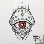 Tattoo sketch a robot’s eye with a red glow a… – tattoo sketch (№1752864289_0, 18.07.2025 18:44) — tattoovalue.net