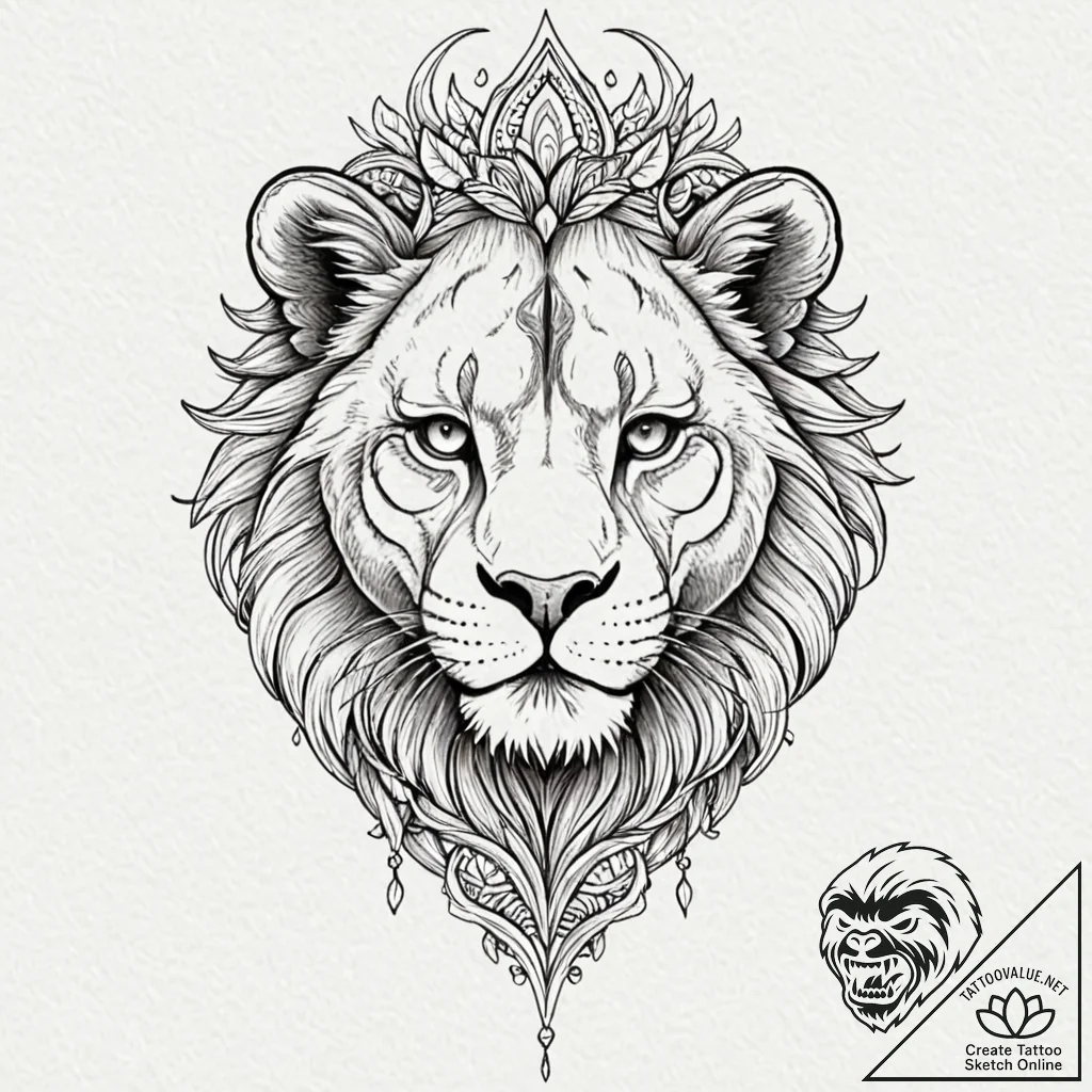 Tattoo design a fierce lioness's face, strong... - tattoo sketch (№1752864546_0, 18.07.2025 18:49) — tattoovalue.net
