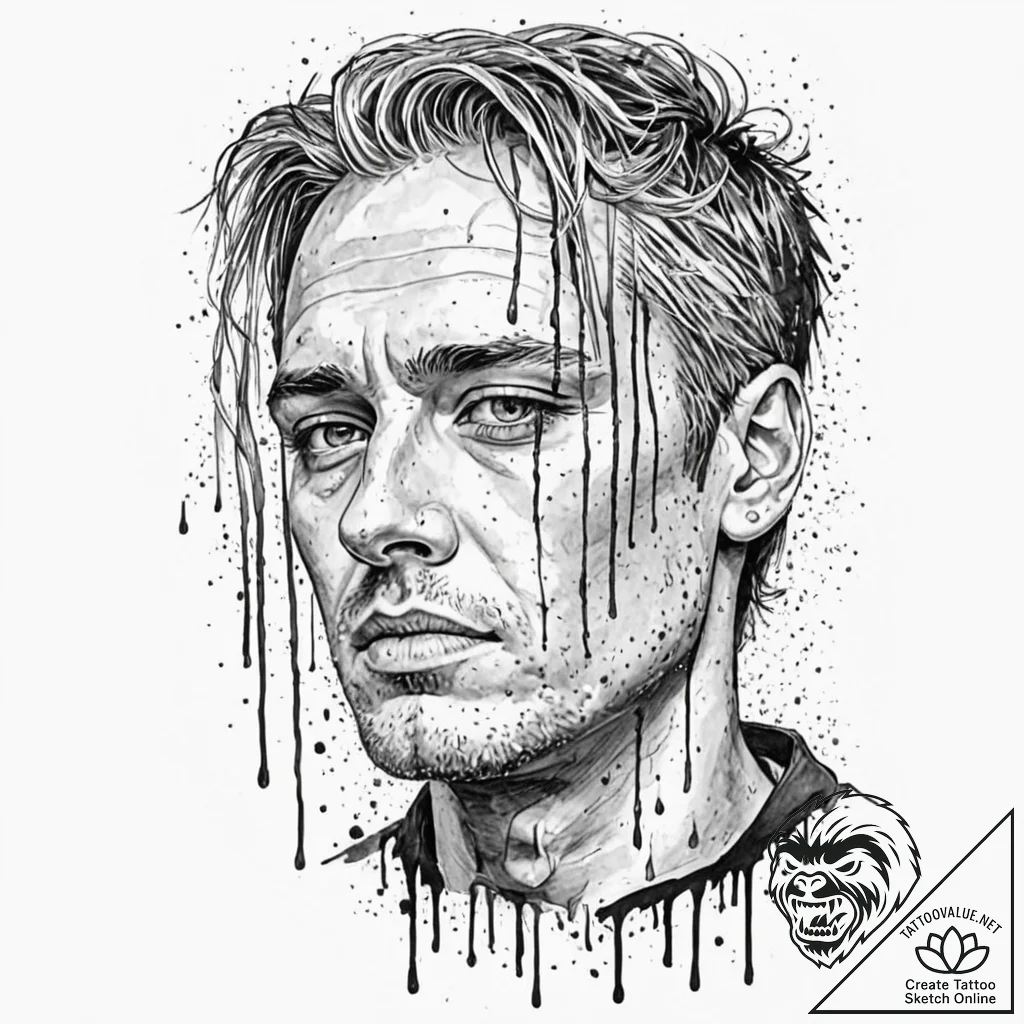 Trash polka sketch of roy batty's face with t... - tattoo sketch (№1752864848_0, 18.07.2025 18:54) — tattoovalue.net
