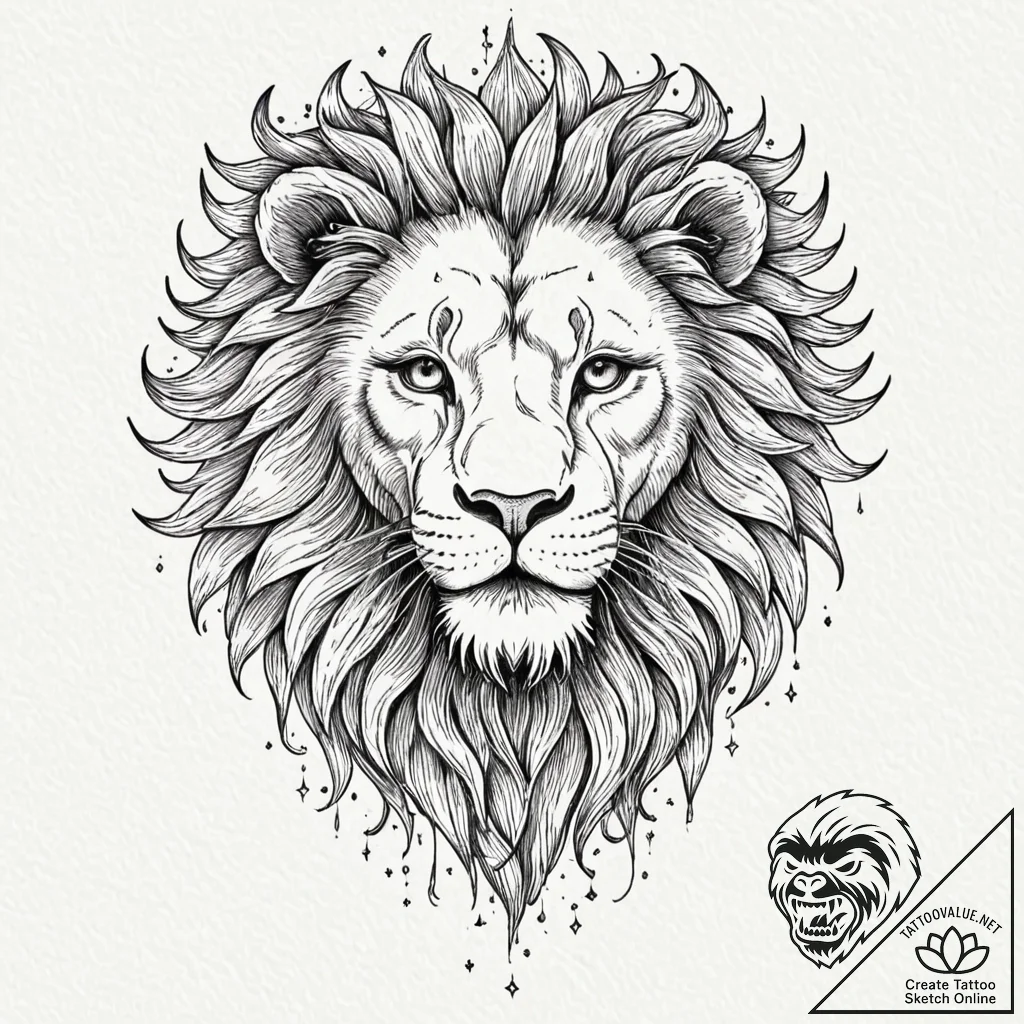 Tattoo sketch a leo lion's face made of molte... - tattoo sketch (№1752865157_0, 18.07.2025 18:59) — tattoovalue.net