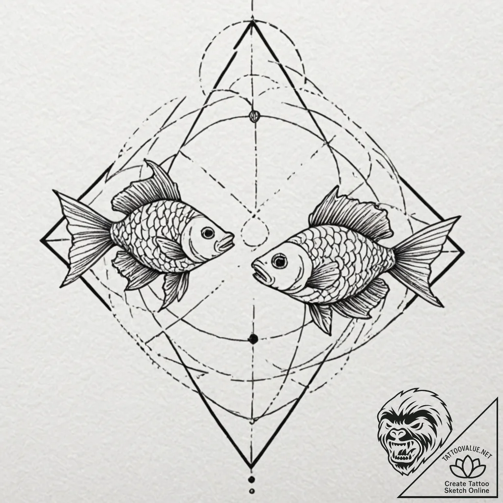 Tattoo design pisces fish, one symbolizing th... - tattoo sketch (№1752865322_0, 18.07.2025 19:02) — tattoovalue.net